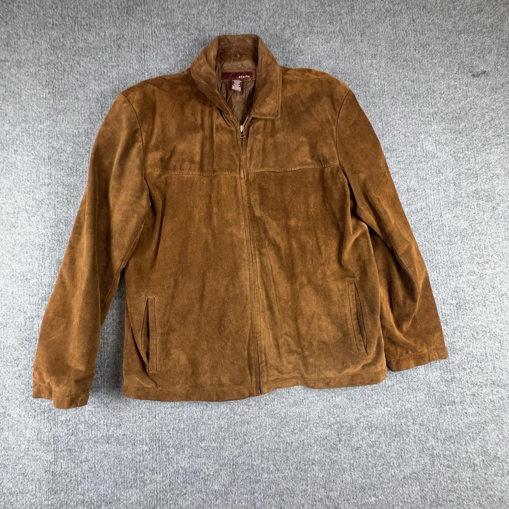 Merona Jacket Mens Large Brown Leather Quilted Lined Full Zip Bomber Coat